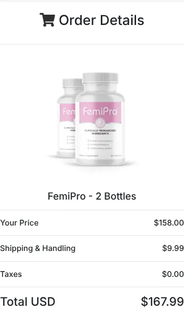 FemiPro order summary at checkout, October 13, 2026